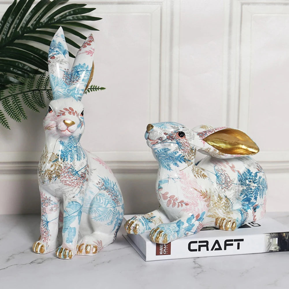Rabbit Statue Resin Lifelike Rabbit Sculpture Rabbit Decoration Easter Bunny Ornament for Home Office Desktop