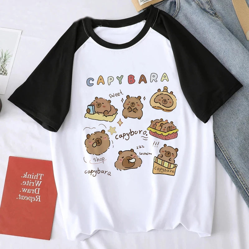 Cute Design Capybara Tshirt Women Girl T-Shirt Capibara Cartoons Clothes Capybaras T Shirt Casual Top Clothes