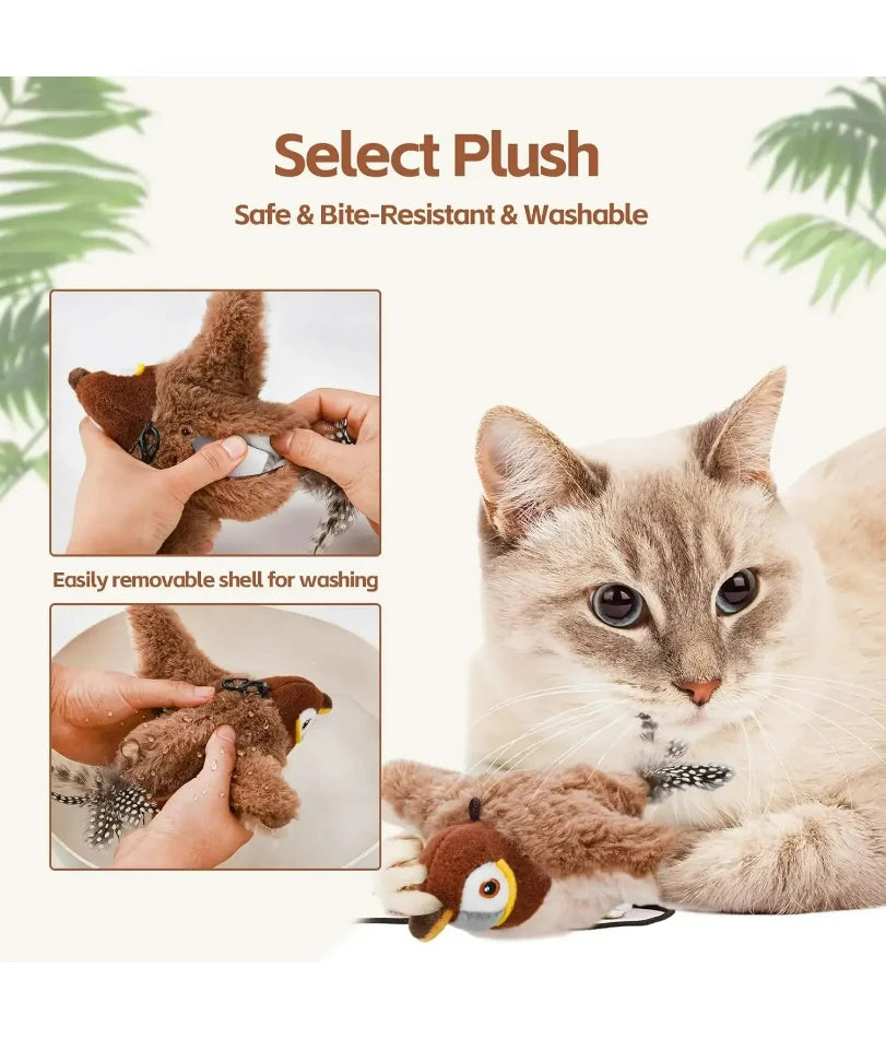 Interactive Cat Toys Rechargeable Flying Bird Cat Toy Chirping Flapping Bird(no Flying) Can Add Catnip Touch Activated Plush Toy