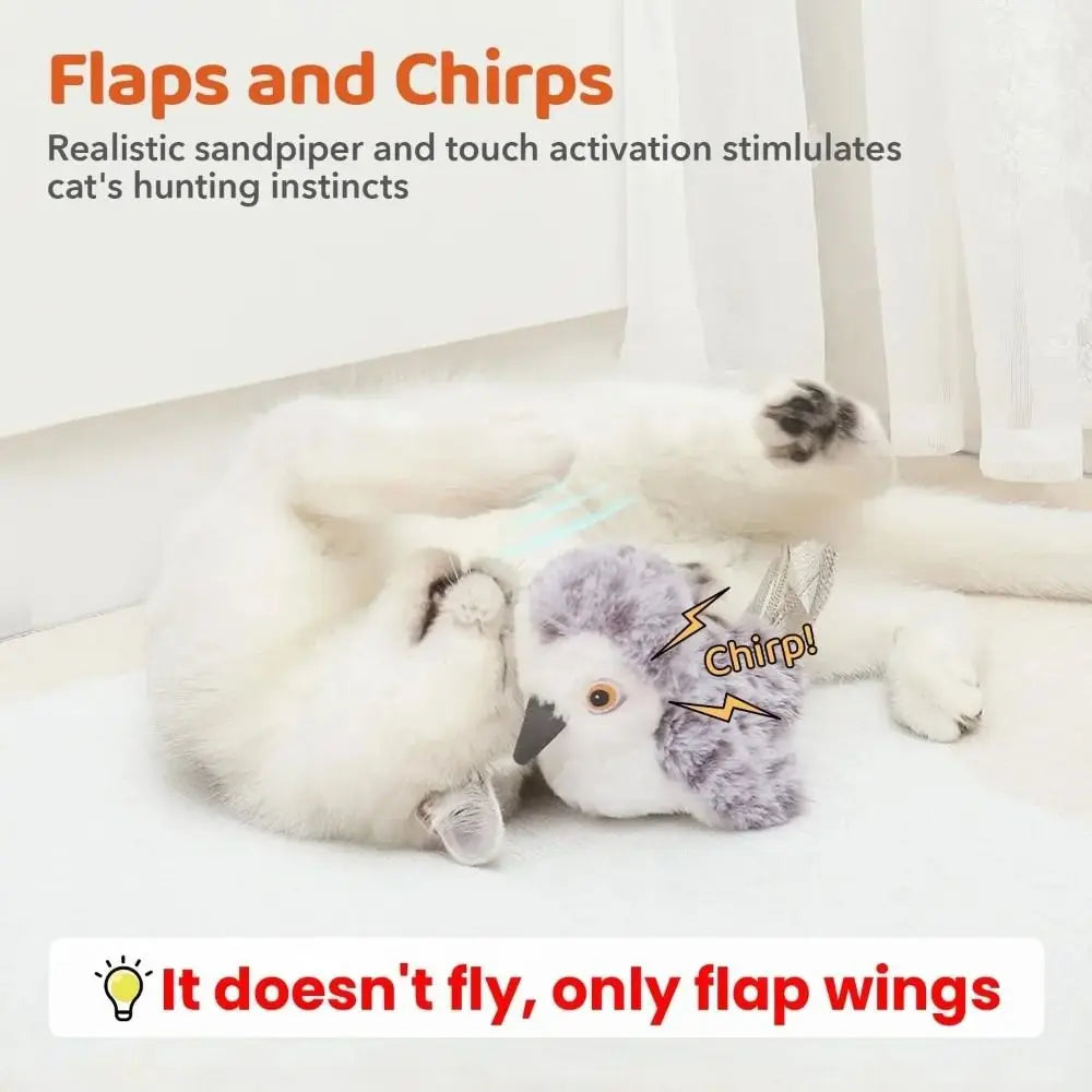 Rechargeable Flapping Bird Sparrow Cat Toy USB Vivid Chirping Interactive Flying Bird Cat Toys Touch-Activated Hangable