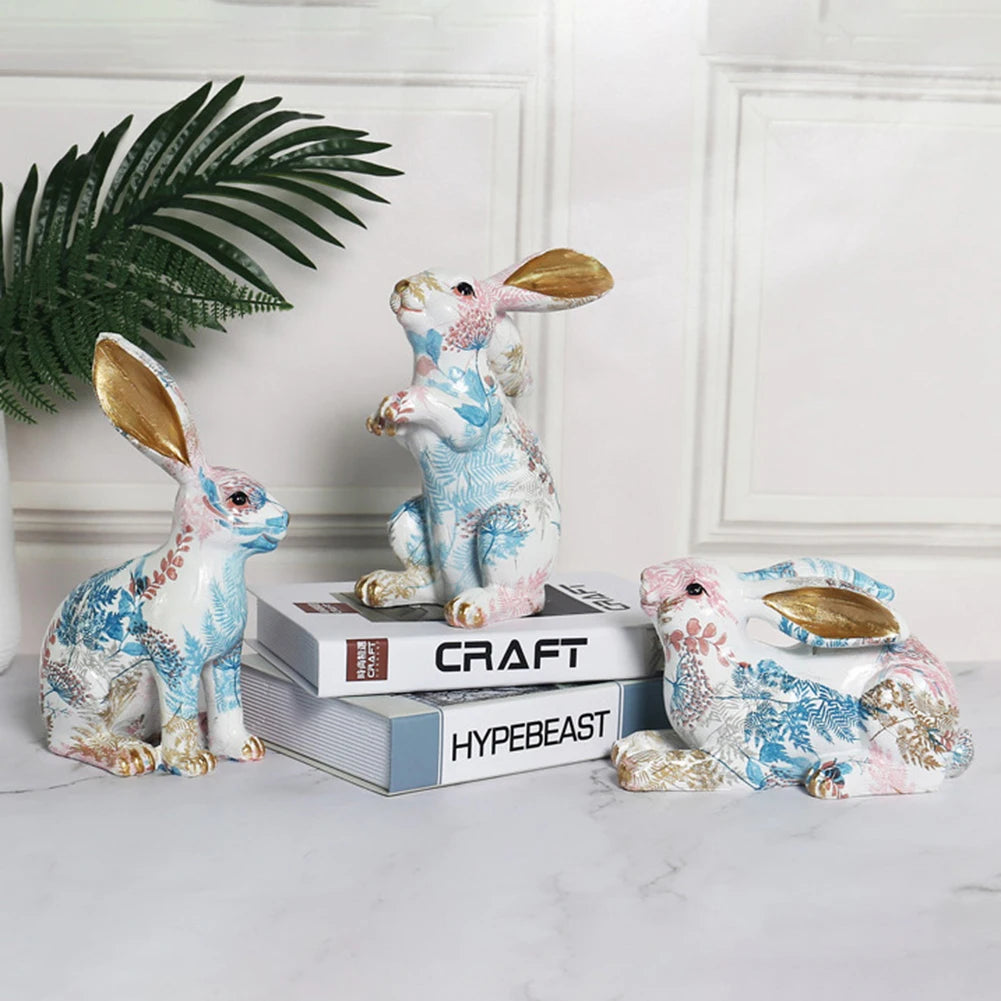 Rabbit Statue Resin Lifelike Rabbit Sculpture Rabbit Decoration Easter Bunny Ornament for Home Office Desktop