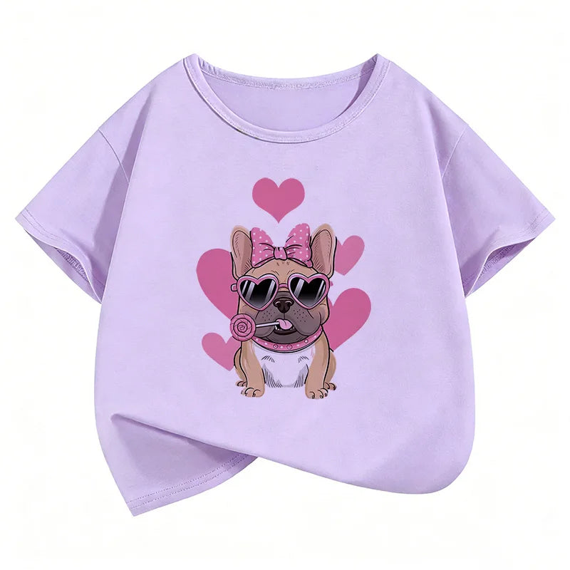 Summer Spring Fashion Cute French Bulldog Design Printed T Shirts short sleeve Kids Children's T-shirt Boys Girls Casual Top Tee