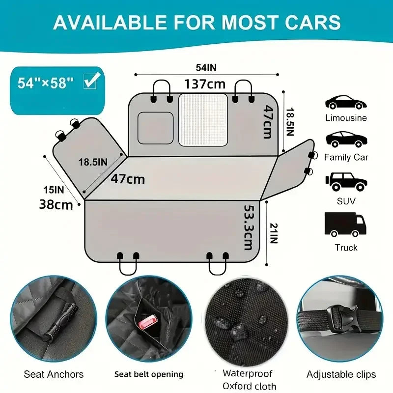 Dog Car Seat Cover - Waterproof Hammock for Cars & Trucks