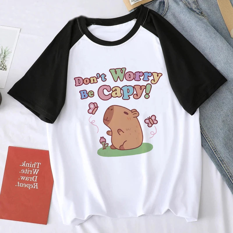 Cute Design Capybara Tshirt Women Girl T-Shirt Capibara Cartoons Clothes Capybaras T Shirt Casual Top Clothes