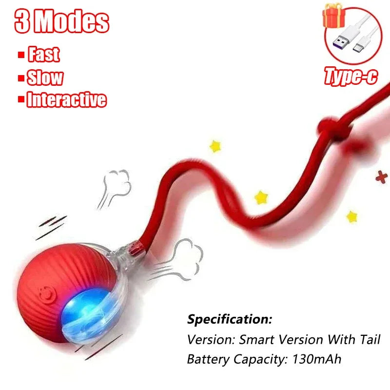 1~3pcs Cat Interactive Ball Toy Automatic Rolling Ball Tail Rechargeable Smart Pet Electric Toy Dog Cat Training Imitate Mouse