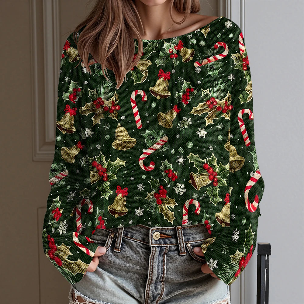Dachshund Ugly Christmas Party T-Shirt Women's Sexy Off-Shoulder Long Sleeve Top Funny Xmas Dog Print Holiday Blouse Plus Size