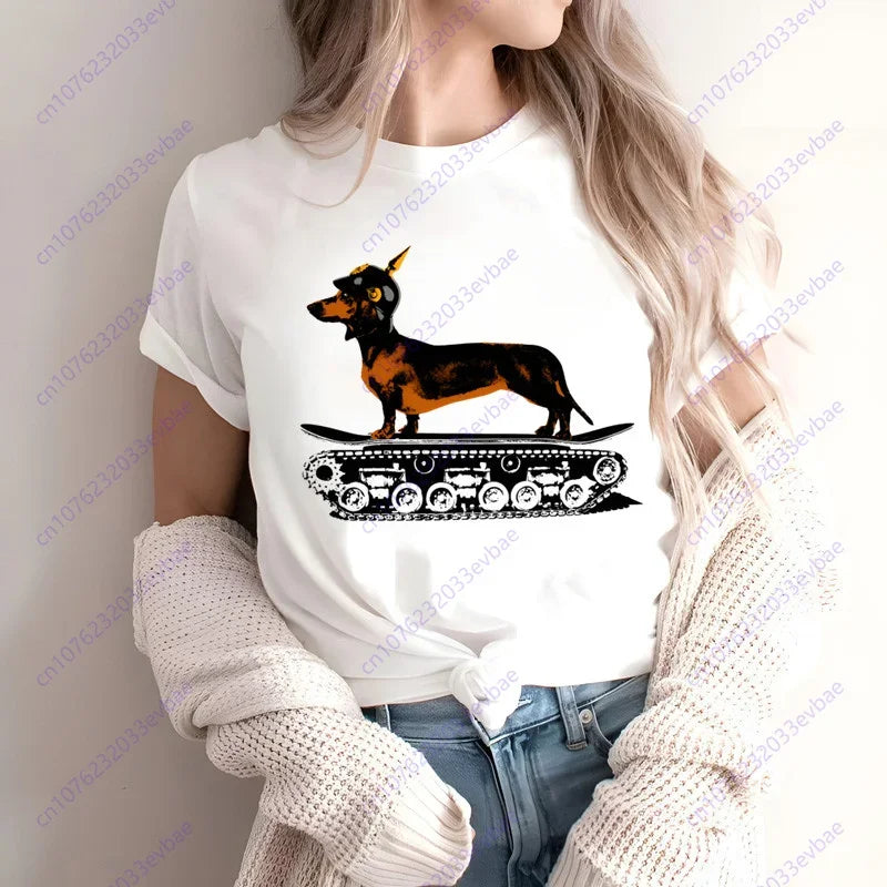 Dachshund Teckel Funny Cute Dog Animal T-Shirt Women Short Sleeve Summer Fashion Tshirt Casual Fashion Tee Shirt O-Neck Tops