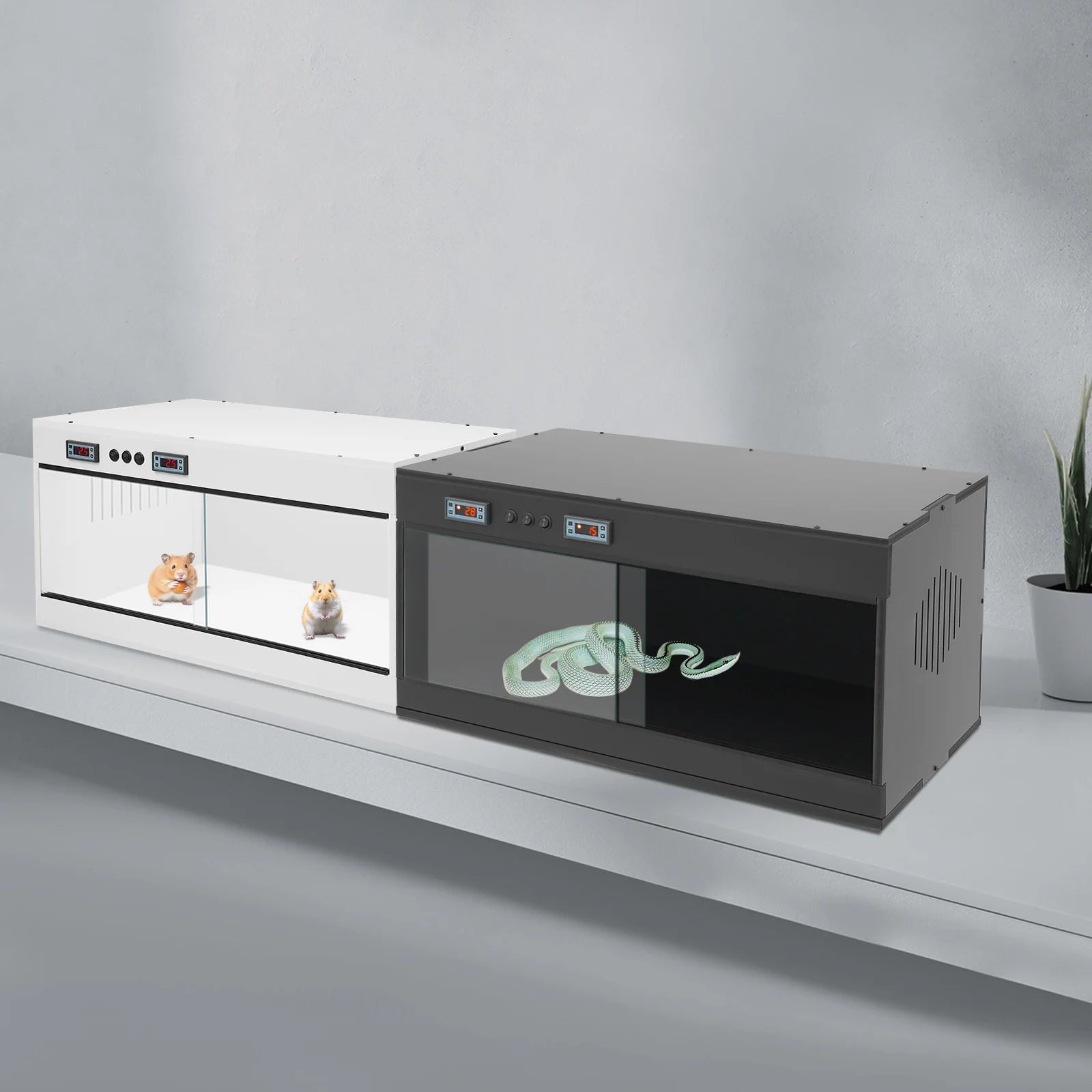 Reptile Lounge Habitat with Glass Sliding Door and Intelligent Thermostat 80*40*40cm Reptile Breeding Box LCD Reptile Pet  Box