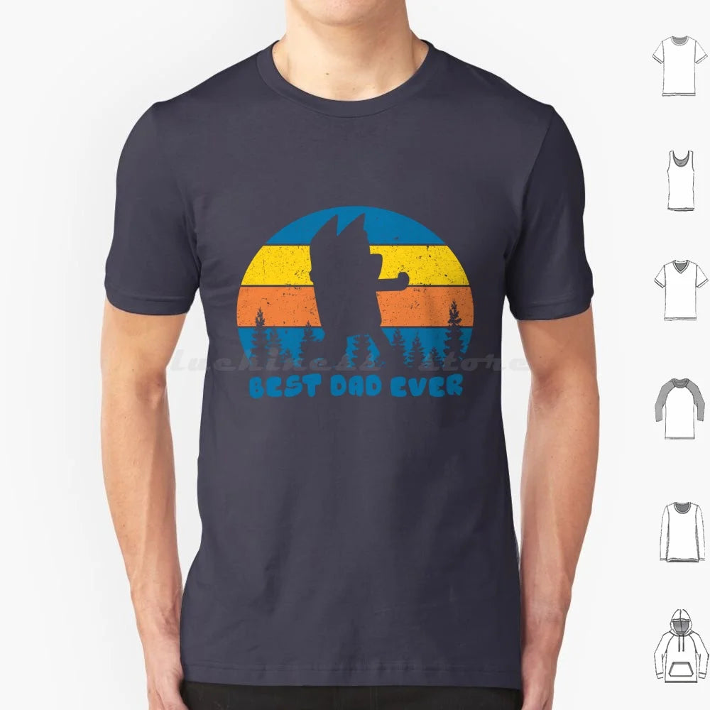 Best Dad Ever Retro Gift Fan T Shirt Big Size 100% Cotton Best Dad Ever Retro Fan Dad Mom Bingo Bandit Heeler Dad Funny Dad