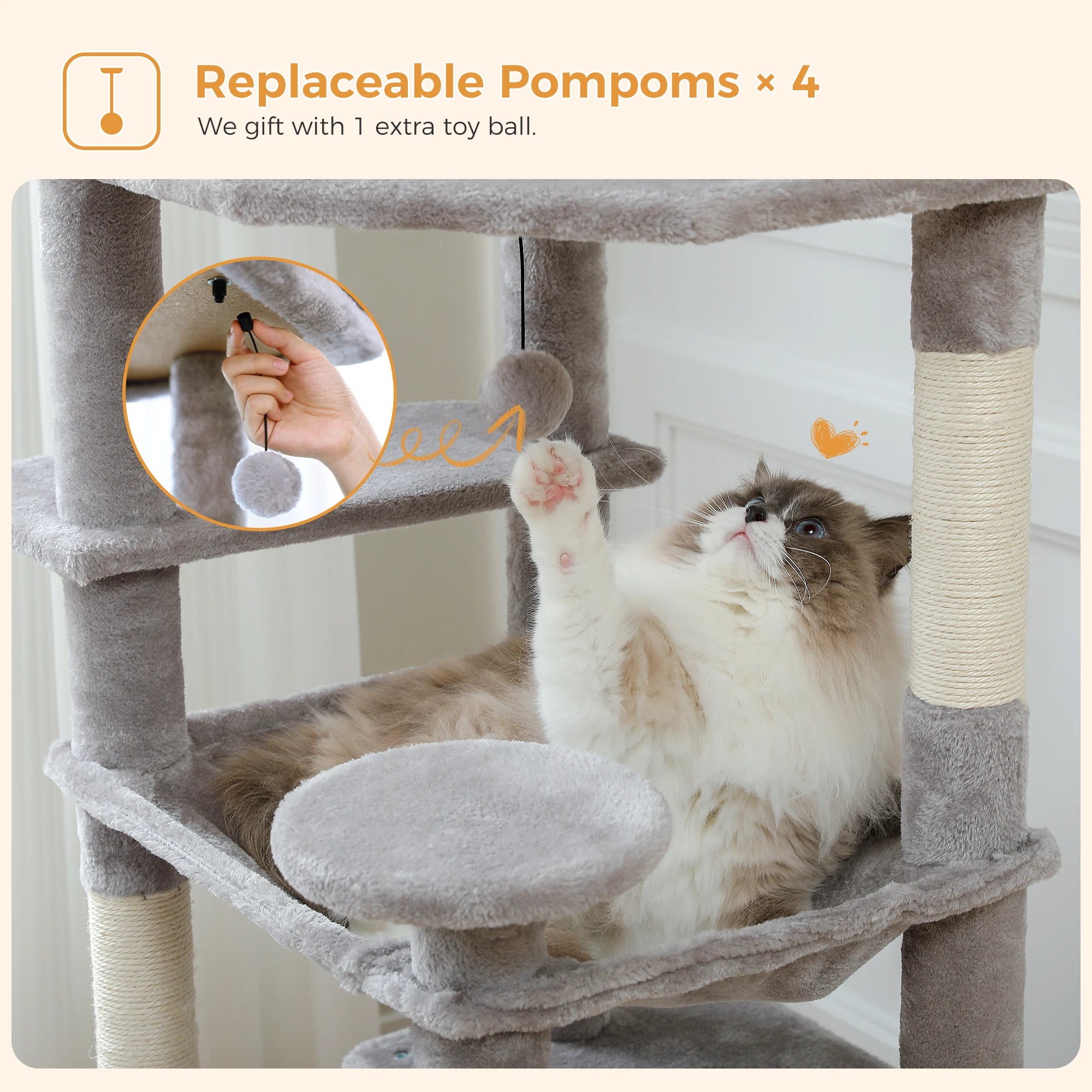PAWZ Road 72" Large Cat Tree Tower with Hammock and Condo