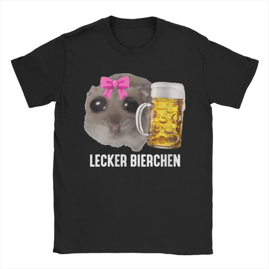 Delicious Beers Sad Hamster Meme Men's T Shirt Lecker Bierchen Vintage Tees Short Sleeve O Neck T-Shirt Cotton Adult Clothing