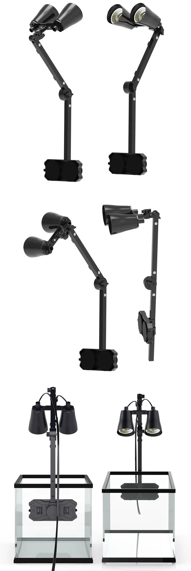 Reptile Terrarium Adjustable Dual-head Lamp Stand Adsorption Removable UVB UVA Lamp Stand Reptile Habitat Supplement Calcium