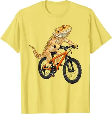Funny Bearded Dragon on A Bicycle Cycling T-Shirt Boys Fashion Aesthetic Clothes Y2k Lizards and Pogona Cute Streetwear Tee Gift