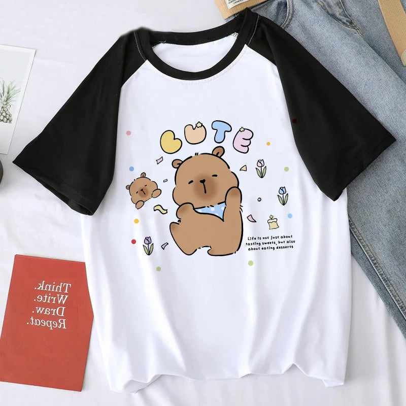 Cute Design Capybara Tshirt Women Girl T-Shirt Capibara Cartoons Clothes Capybaras T Shirt Casual Top Clothes
