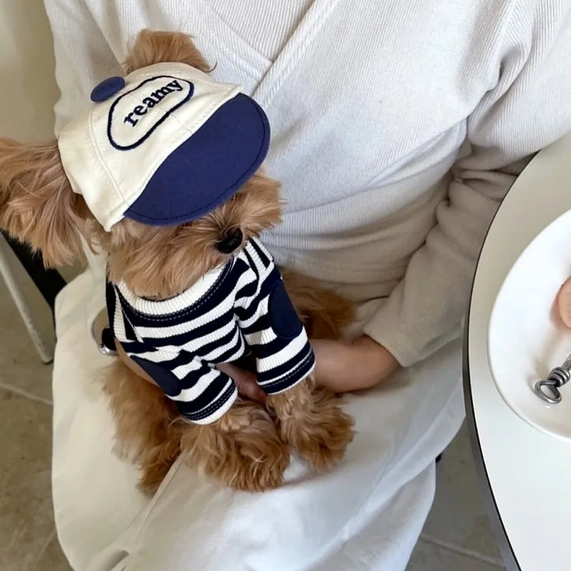 Black Striped Pet Dog Clothes Summer Cartoon Teddy T-shirt Yorkshire Two Leg Clothes Small Dog Soft Pullover