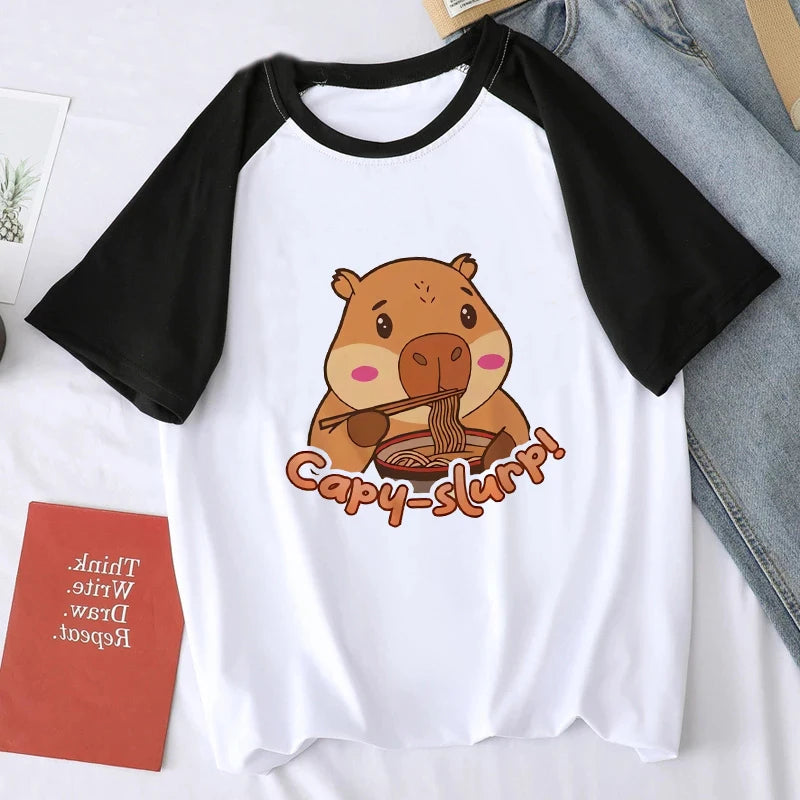 Cute Design Capybara Tshirt Women Girl T-Shirt Capibara Cartoons Clothes Capybaras T Shirt Casual Top Clothes