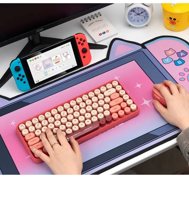 Big Mouse Pad Cute Cat Ears Desk Pad Thicken Computer Games Non-slip Pink Girl Cartoon Super Cute For Girl Game Boy 80CM*40CM