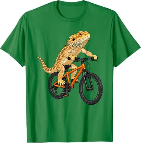 Funny Bearded Dragon on A Bicycle Cycling T-Shirt Boys Fashion Aesthetic Clothes Y2k Lizards and Pogona Cute Streetwear Tee Gift