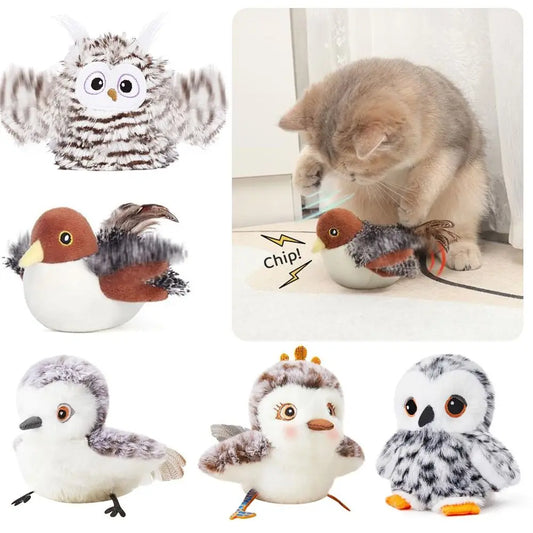 Rechargeable Flapping Bird Sparrow Cat Toy USB Vivid Chirping Interactive Flying Bird Cat Toys Touch-Activated Hangable