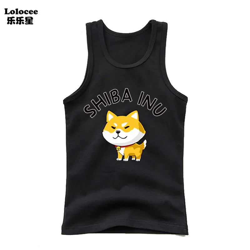 Dabbing Dancing Dog Funny tank tops For Boys vest Kids sleeveless Shiba Inu Dog t-shirt Dog Pet Lover Clothes