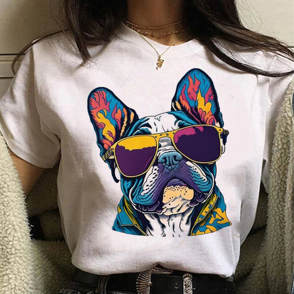 French Bulldog T Shirt Women Graphic Tee Girl Japanese Clothes Summer Short Sleeved Harajuku Streetwear Tops Aesthetic Clothes