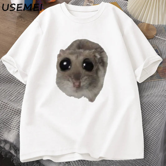 Sad Hamster T Shirt Funny Cute Cat Hamster Meme Trend T-shirt for Men Women Cotton T-shirt Summer Short Sleeve Unisex Tee