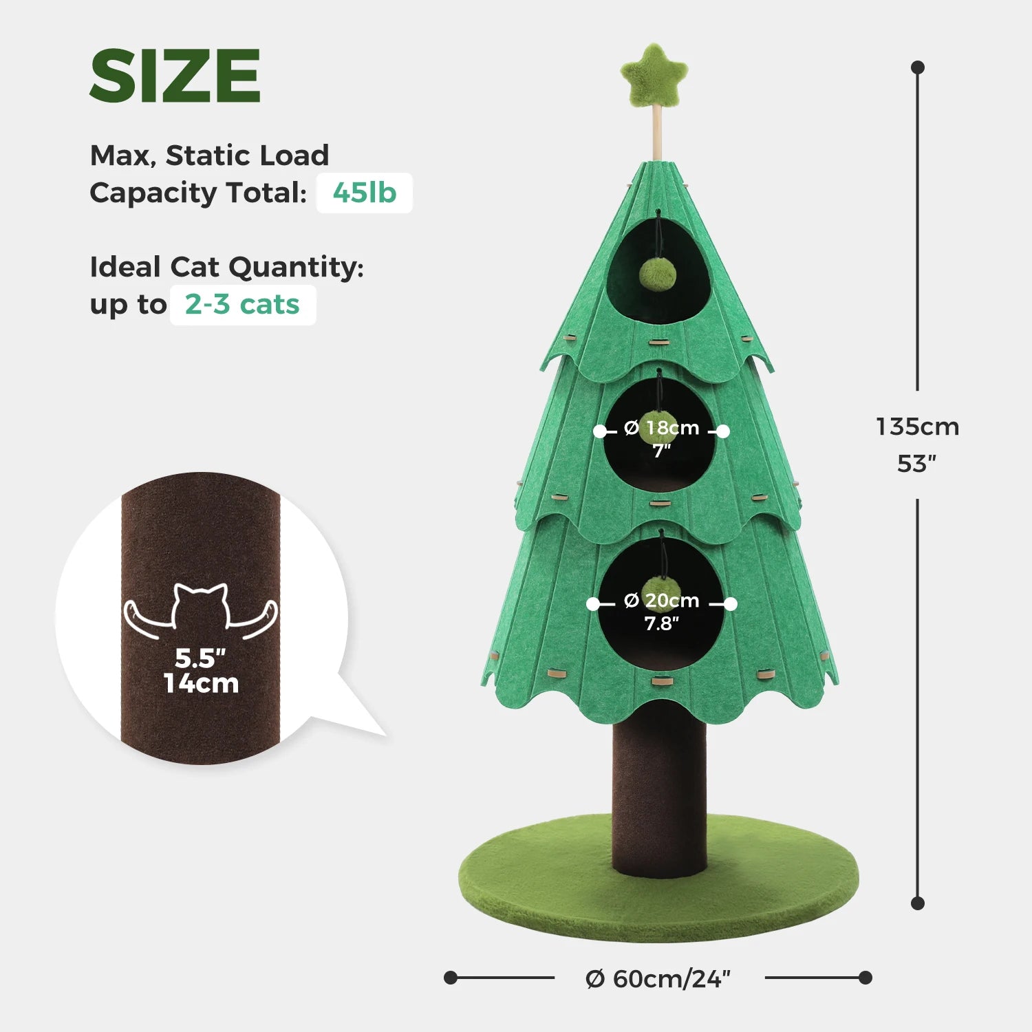 Christmas Cat Tree Tower with 3 Cozy Condos & Pompoms Multi-Level Cat House Bed for Indoor Cats Modern Cat Furniture Cat Toys