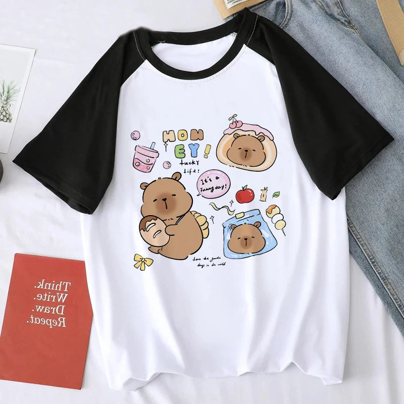 Cute Design Capybara Tshirt Women Girl T-Shirt Capibara Cartoons Clothes Capybaras T Shirt Casual Top Clothes