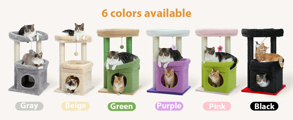 Cat Tree Cat Tower with Cozy Condo, Wide Top Perch,Natural Sisal Posts, Soft Plush,Playful Pom-Pom Suitable for 1-2 Indoor Cats