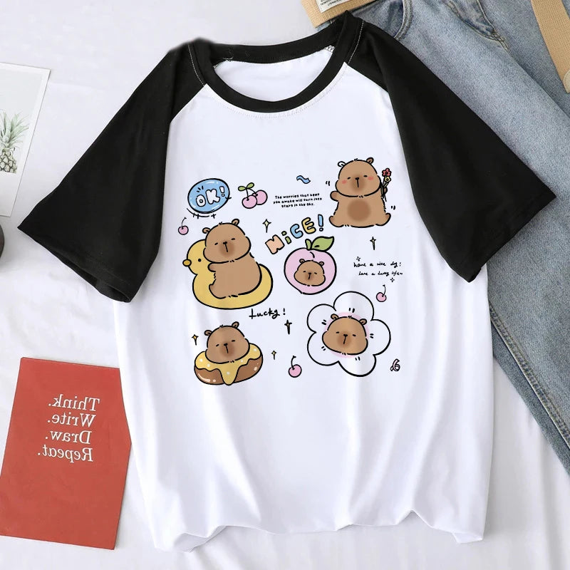 Cute Design Capybara Tshirt Women Girl T-Shirt Capibara Cartoons Clothes Capybaras T Shirt Casual Top Clothes