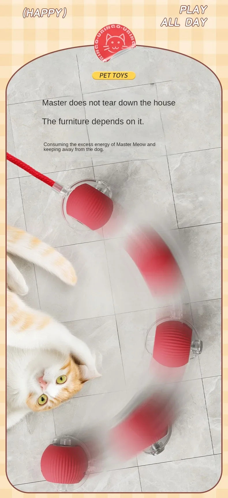 New Cat Interactive Ball Toy Automatic Rolling Ball Faux Tail Rechargeable Smart Pet Electric Toy Dog Cat Training Imitate Mouse