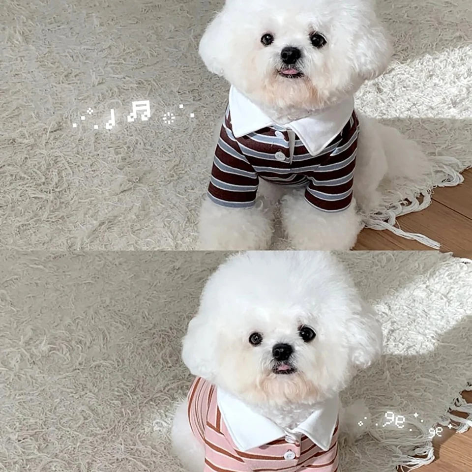 Pet Breathable T-shirt Trendy Striped Dog Clothes Summer Shirt Collar Teddy Tank Top Bichon Frise Fashion Short Sleeve