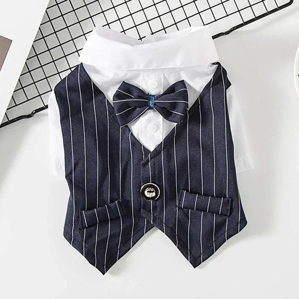 English Style Gentleman Dog Dress Puppy Suit with Tie for Formal Occasions Four Seasons Wedding Pet Photo Teddy Clothes