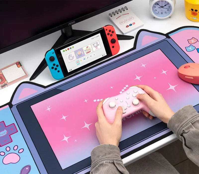 Big Mouse Pad Cute Cat Ears Desk Pad Thicken Computer Games Non-slip Pink Girl Cartoon Super Cute For Girl Game Boy 80CM*40CM