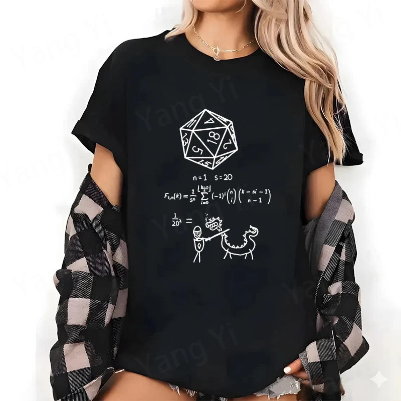 Adventurers Fight Againsts Dragon Print Cotton T-shirt Women Men Summer Casual Short Sleeve Round Neck Top Numerical Formula Tee