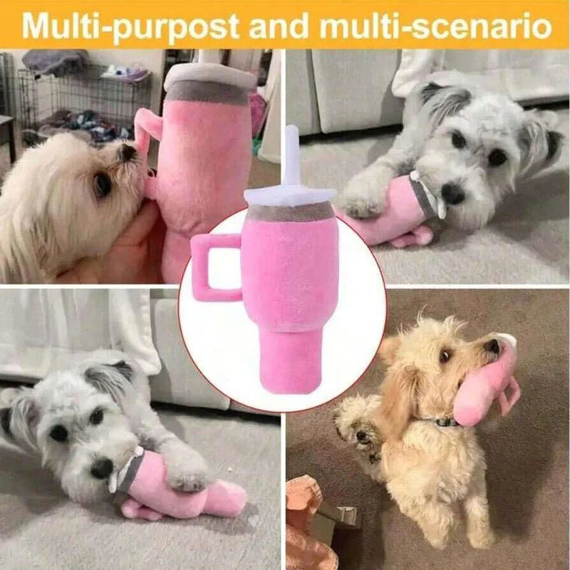 Pet Companion Pink Giant Tumbler Cup Plush Toy Squeaky Tear Resistant Chew Toy for Dogs and Cats