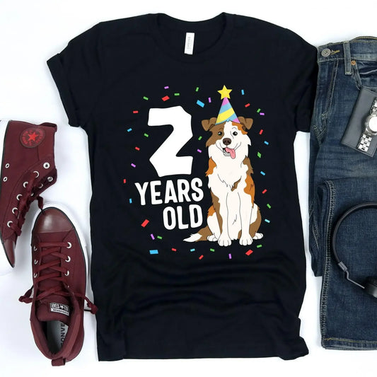 2 Years Old T Shirt Second Birthday 2nd Australian Shepherd Dog Party