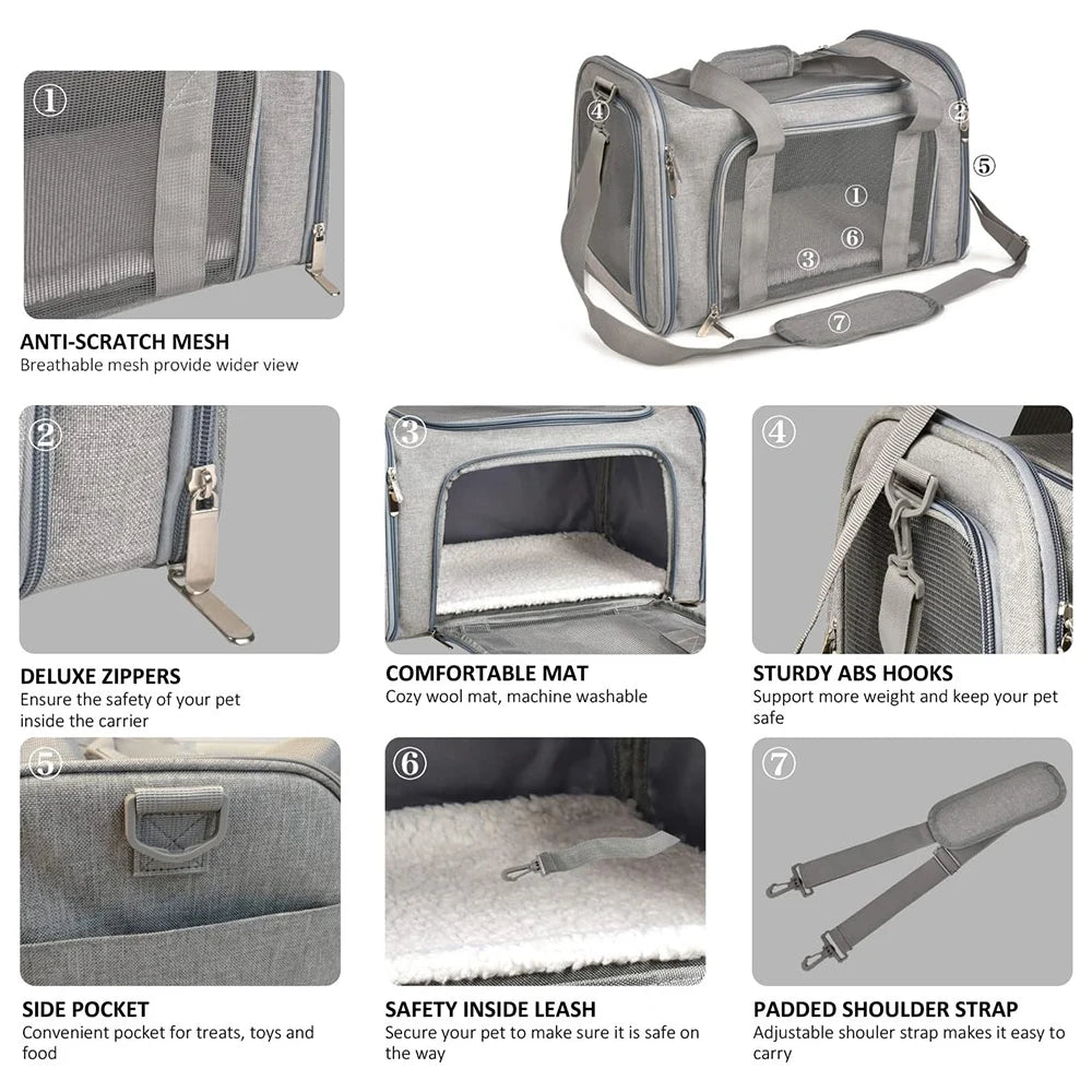 Collapsible Soft-Sided Pet Carrier for Cats and Dogs up to 15lbs
