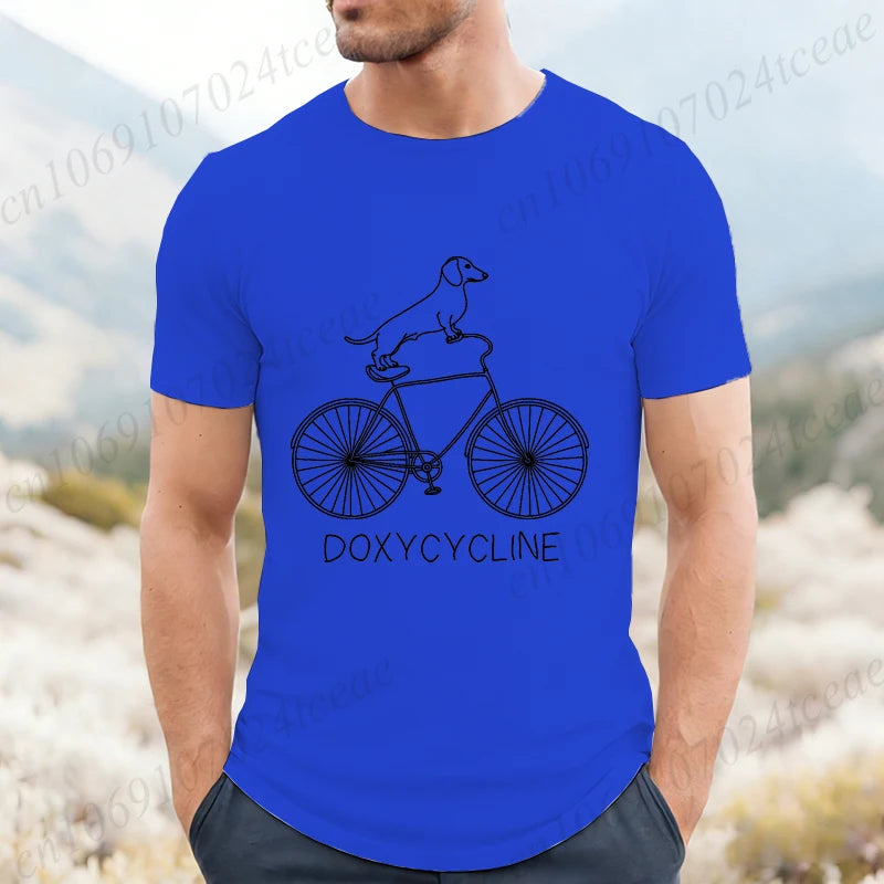 Dachshund Bicycle Printed Graphic T Shirts For Men Casual O Neck Short Sleeve T-Shirts Fashion Streetwear Vintage Male Tops