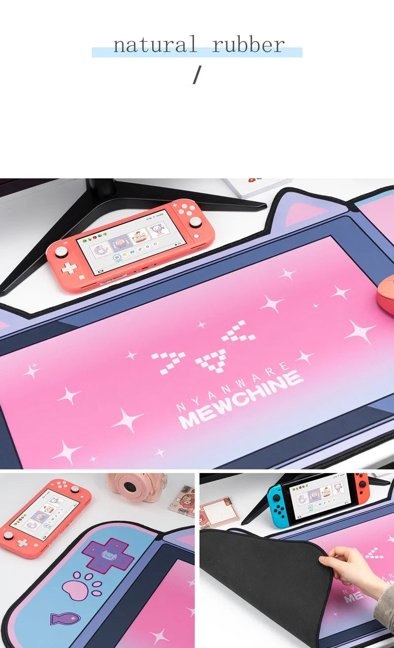 Big Mouse Pad Cute Cat Ears Desk Pad Thicken Computer Games Non-slip Pink Girl Cartoon Super Cute For Girl Game Boy 80CM*40CM