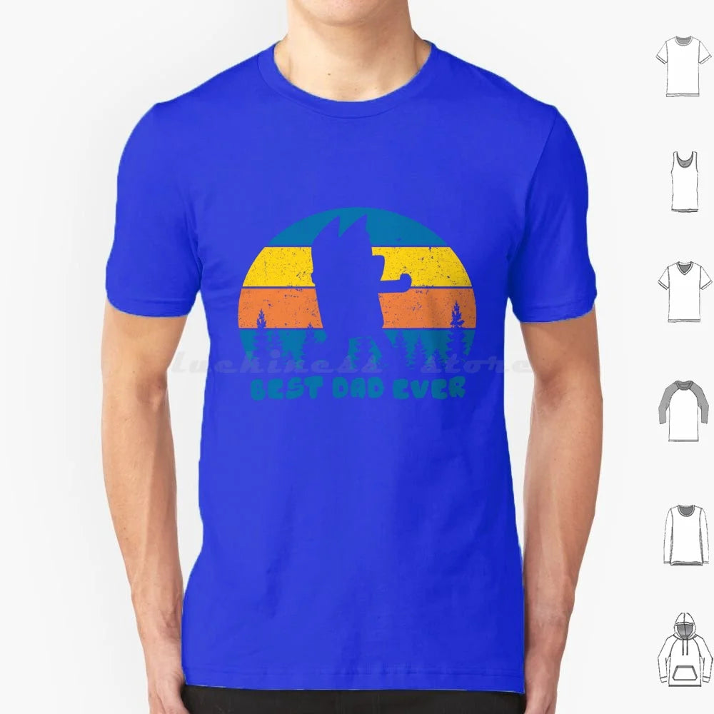 Best Dad Ever Retro Gift Fan T Shirt Big Size 100% Cotton Best Dad Ever Retro Fan Dad Mom Bingo Bandit Heeler Dad Funny Dad