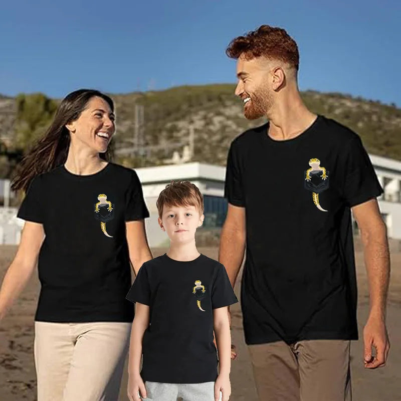 Cute Lizard Reptile Leopard Gecko Pocket Gifts Men Women Kids T-Shirt Funny Y2k Design Aesthetic Clothes Novelty Gift Gecko Tees