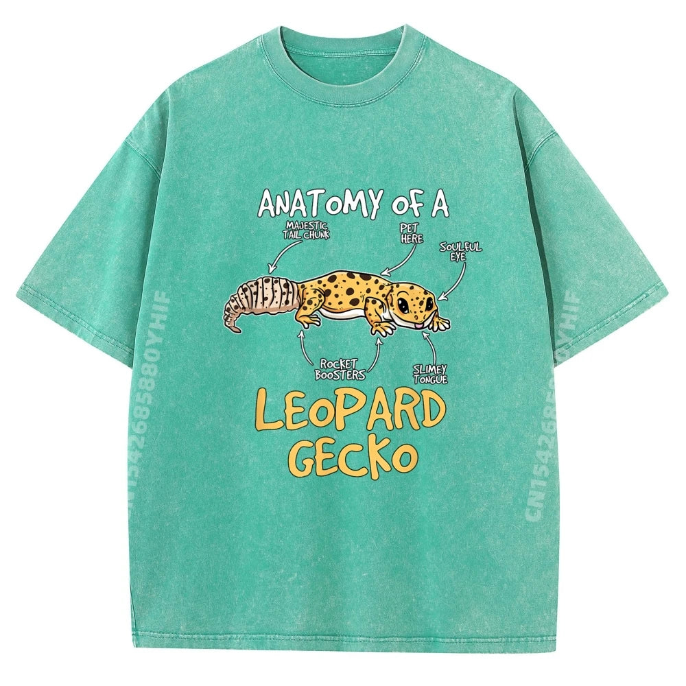 Kids Leopard Gecko Gift Anatomy of A Leopard Gecko Grey Shirt Graphic Tee Unisex Short Sleeve Tee Tshirts Washed