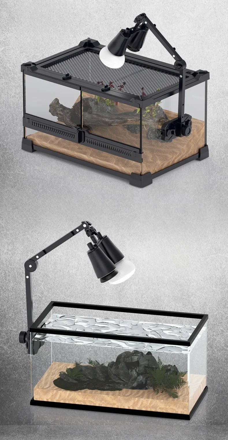 Reptile Terrarium Adjustable Dual-head Lamp Stand Adsorption Removable UVB UVA Lamp Stand Reptile Habitat Supplement Calcium