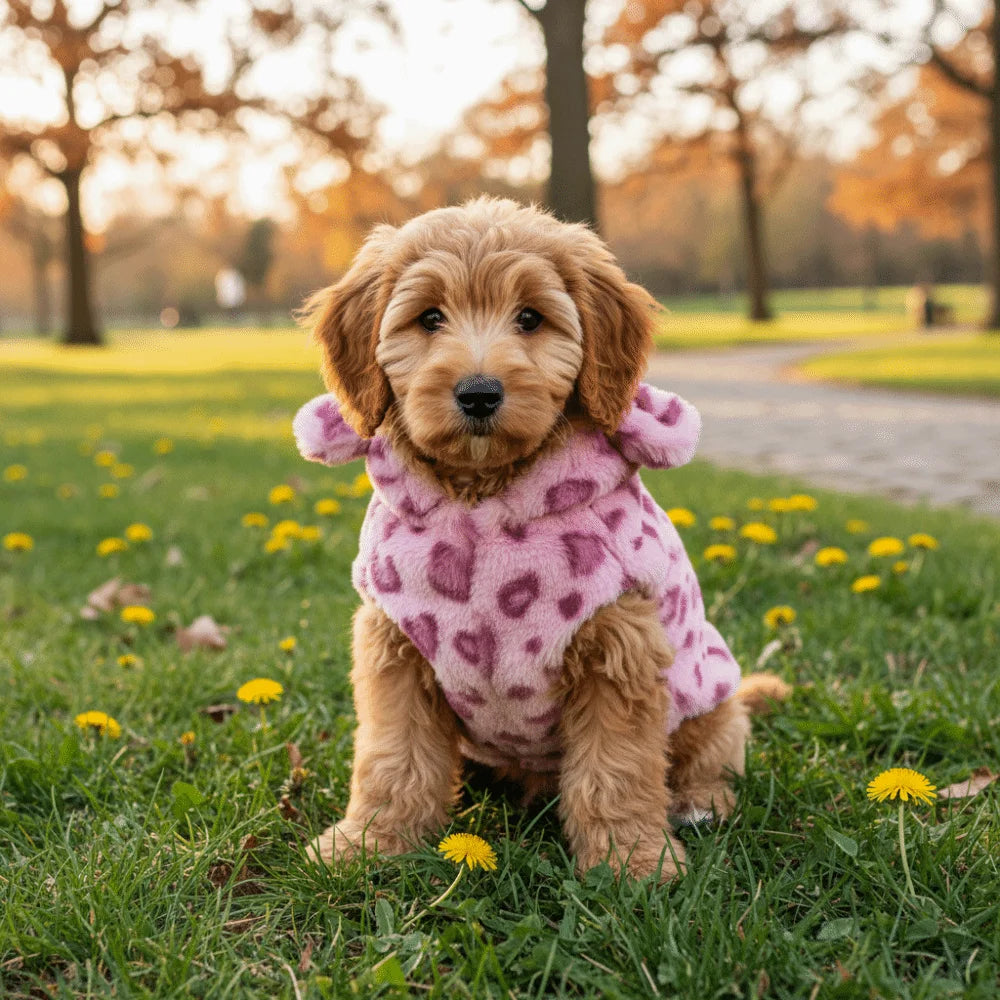 Fashion Leopard Print Dog Clothes Warm Fleece Thickened Dog Coat Jacket Teddy Pet Padded Coat Cat