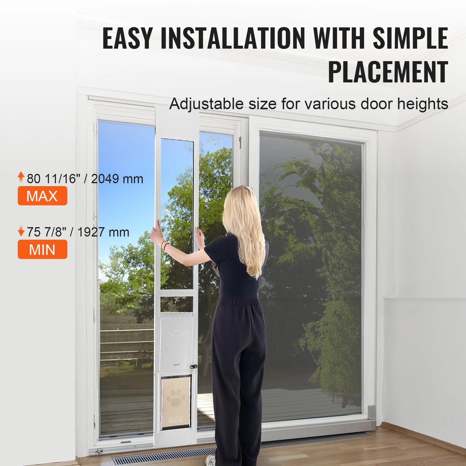 SucceBuy Sliding Glass Pet Door - Adjustable 76-81" Aluminum Frame