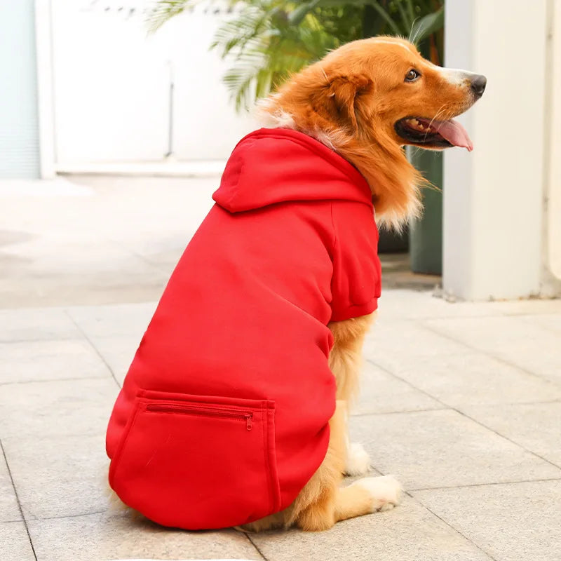 Pet Hoodies for Large Dogs Spring and Autumn Fleece Golden Retriever Sweatshirt with Hat and Zip Pocket  Pet Clothing