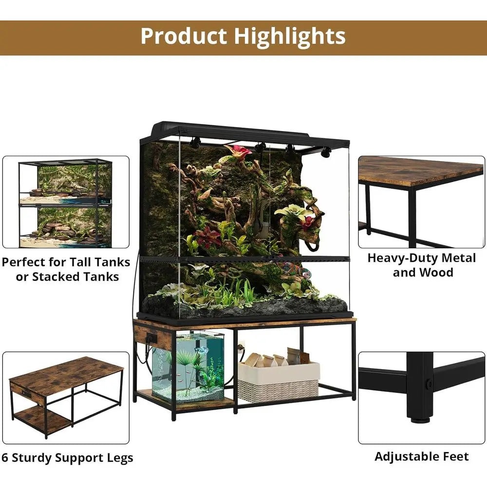 4x2x2 Reptile Enclosure Stand – 48"x24" Tall Reptile Tank Stand or 120 Gallon Aquarium Stand, Bearded Dragon Cage, Snake Enclosu