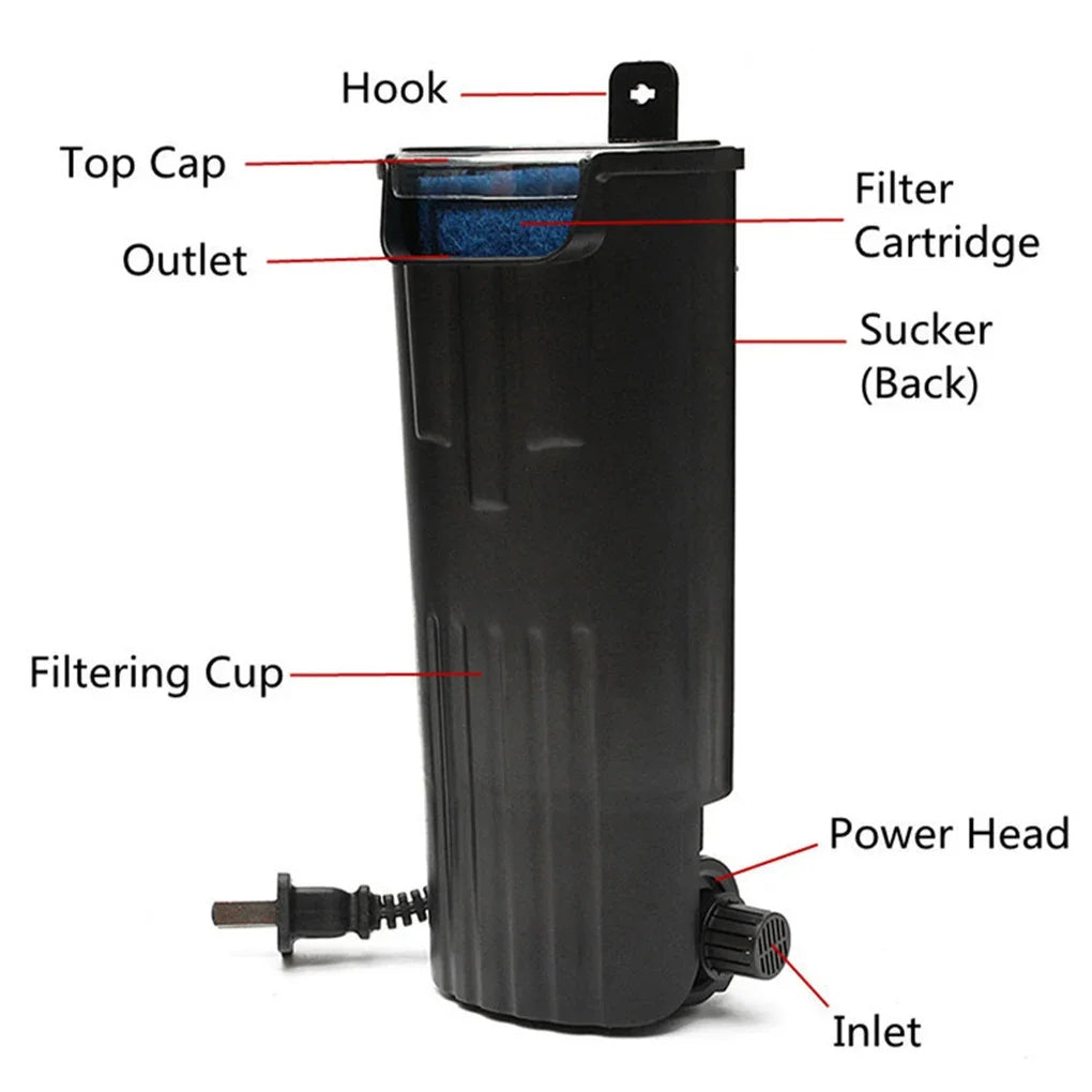 Aquarium Filter 5W Low Water Level Reptile Filter Suspended Waterfall Plastic Cleaning Water Pump Water Circulation Turtle