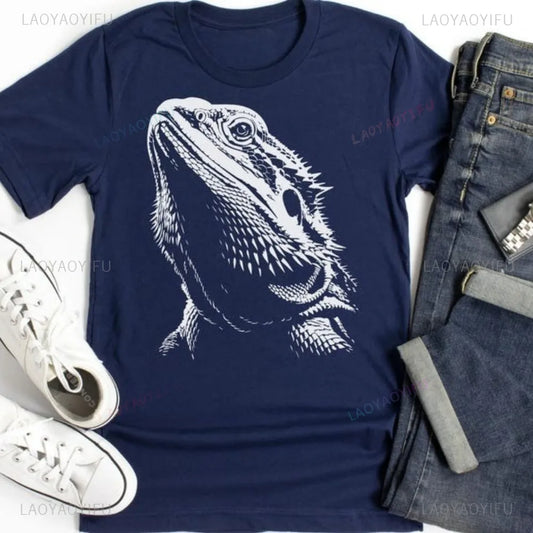 Bearded Dragon Shadow Graphic Printed Lizard Lover T Shirt Reptile Exotic Pet Gift T-Shirt Casual Fashion Harajuku Man Tshirt